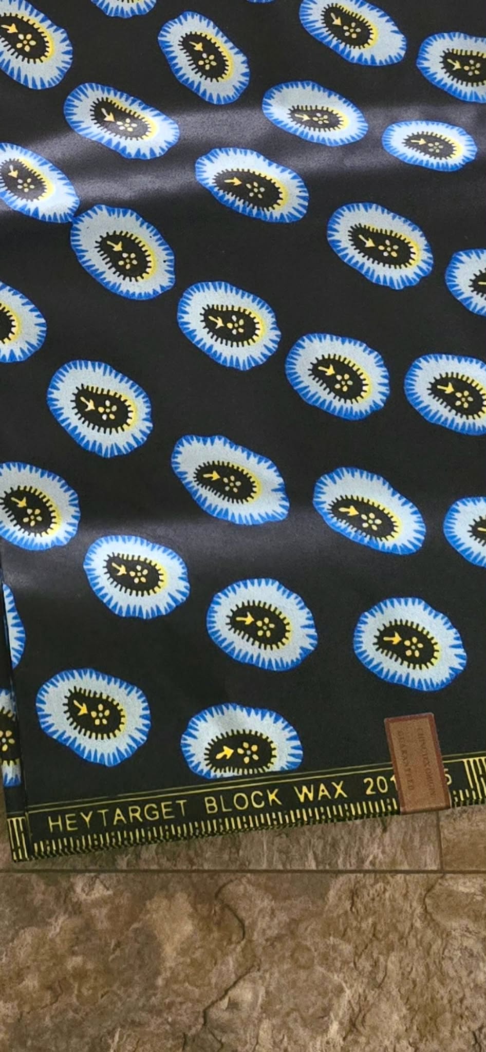 Navy Blue & White Ankara Wax Print Fabric – Circular Pattern