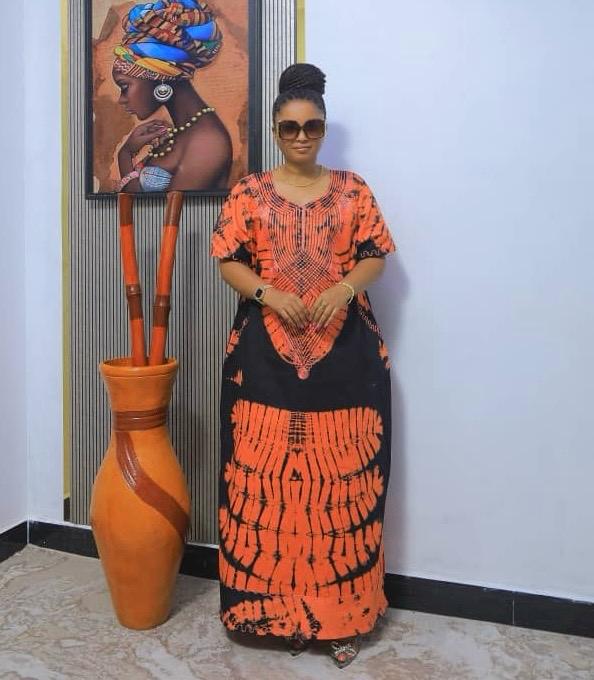 Women’s African Print Maxi Dress – Green, Orange or Gold & Black