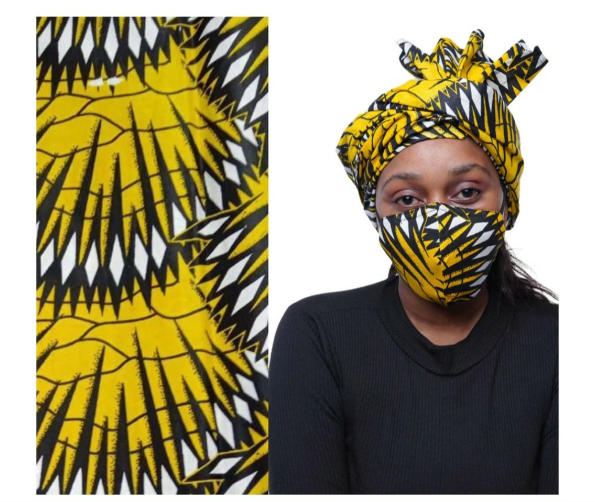 African Print Headtie Set with Matching Face Mask.