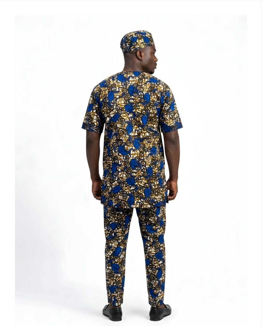 Men’s African Print 3-Piece Traditional Set –Royal Blue & Brown