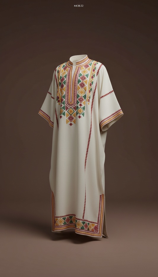 Men's Embroidered Kaftan with Brocade Detail