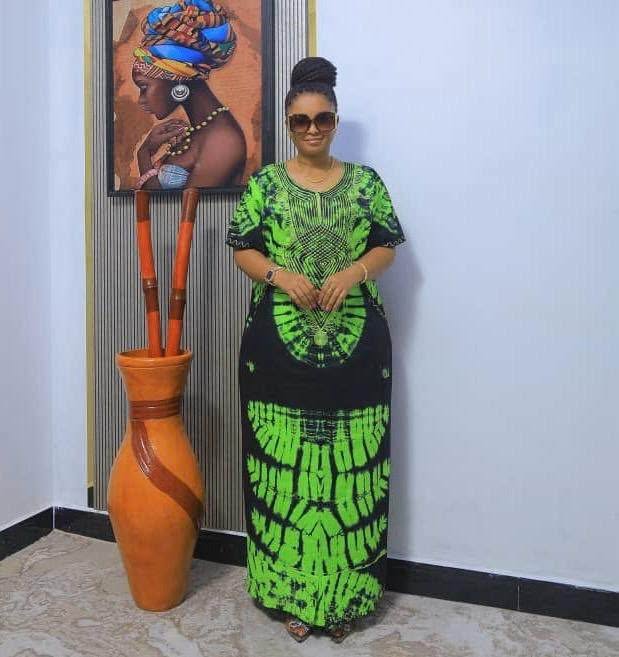 Women’s African Print Maxi Dress – Green, Orange or Gold & Black