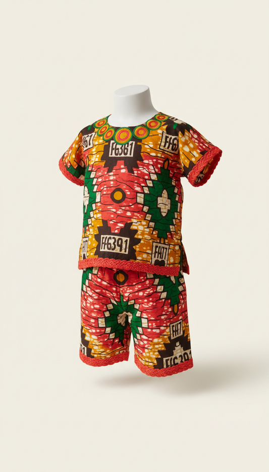 Children's Ankara Two-Piece Set with Playful Print
