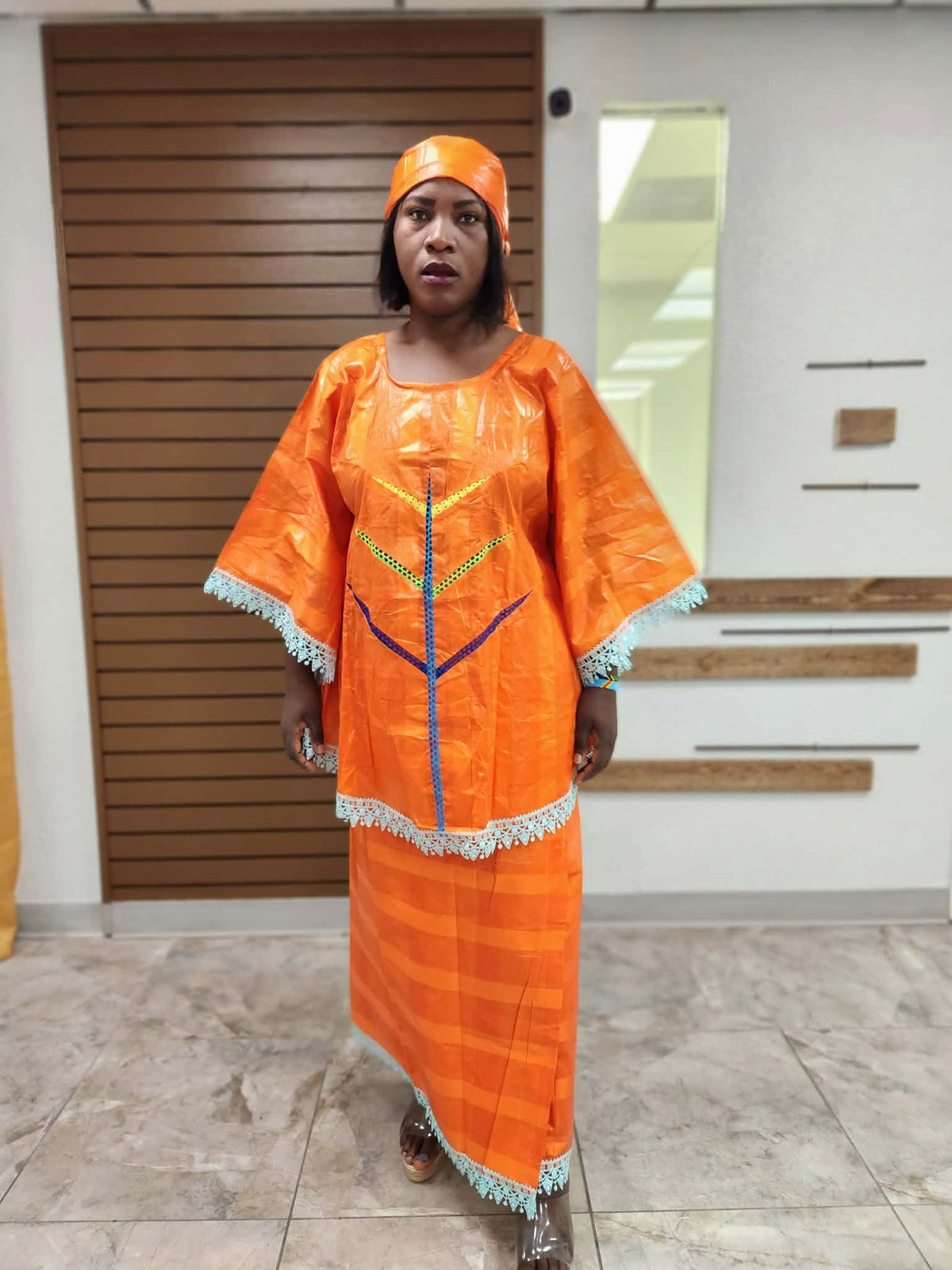 Women’s African Traditional 3-Piece Set – Orange or Blue