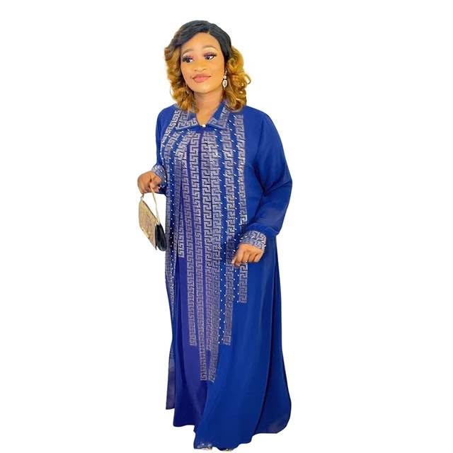 Women’s Embellished Geometric Maxi Kaftan Dress – Black, Blue or White