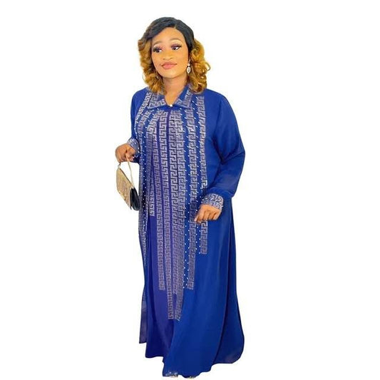 Women’s Embellished Geometric Maxi Kaftan Dress – Black, Blue or White