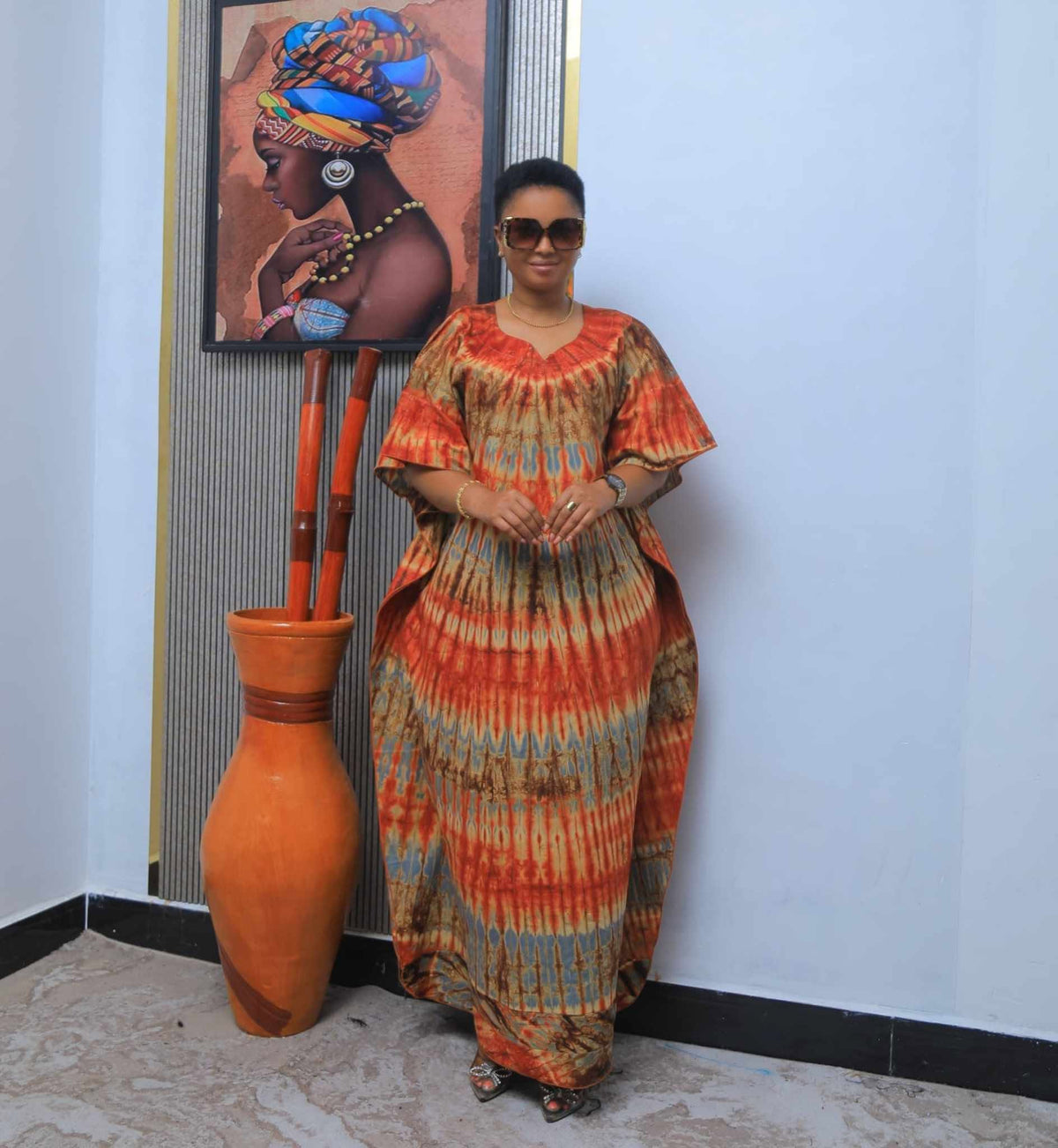 Elegant African Tie-Dye Boubou Kaftan