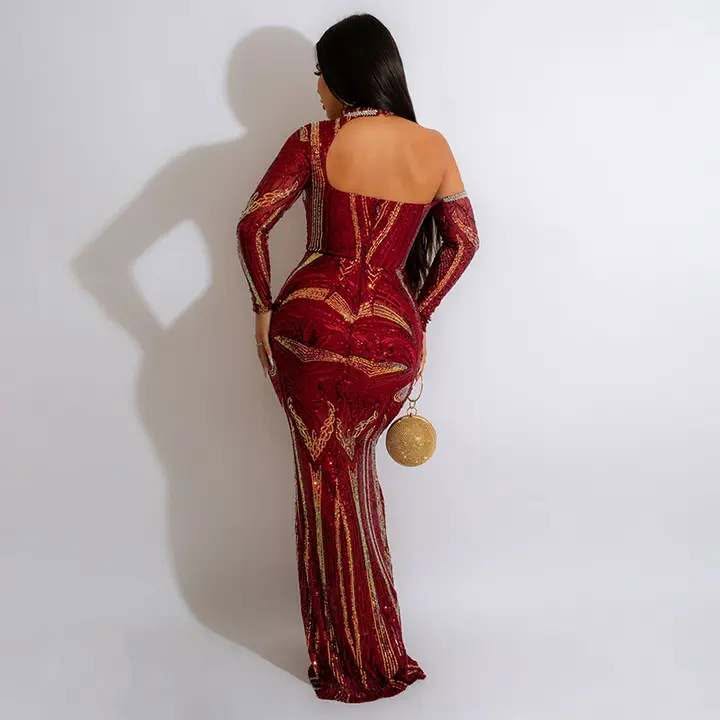 Women’s Sequin Rhinestone Evening Gown – Green, Blue or Red