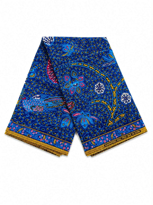 Royal Blue Multicolor Ankara Wax Print Fabric – Floral & Bird Pattern