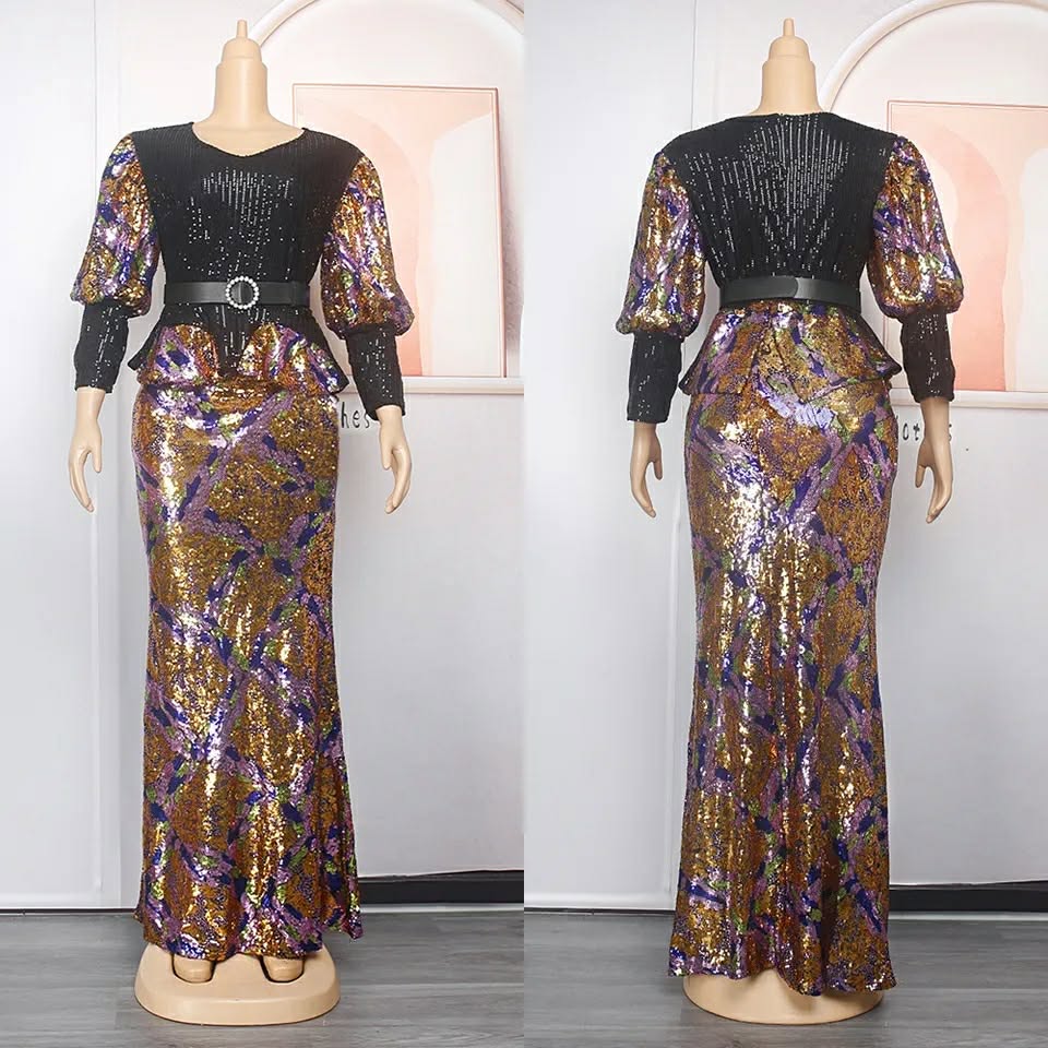 Sequin Elegance Peplum Maxi Dress