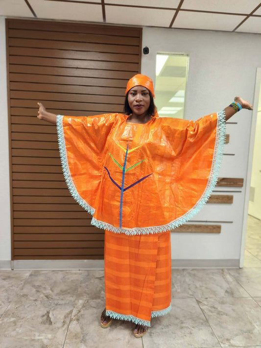 Women’s African Traditional 3-Piece Set – Orange or Blue