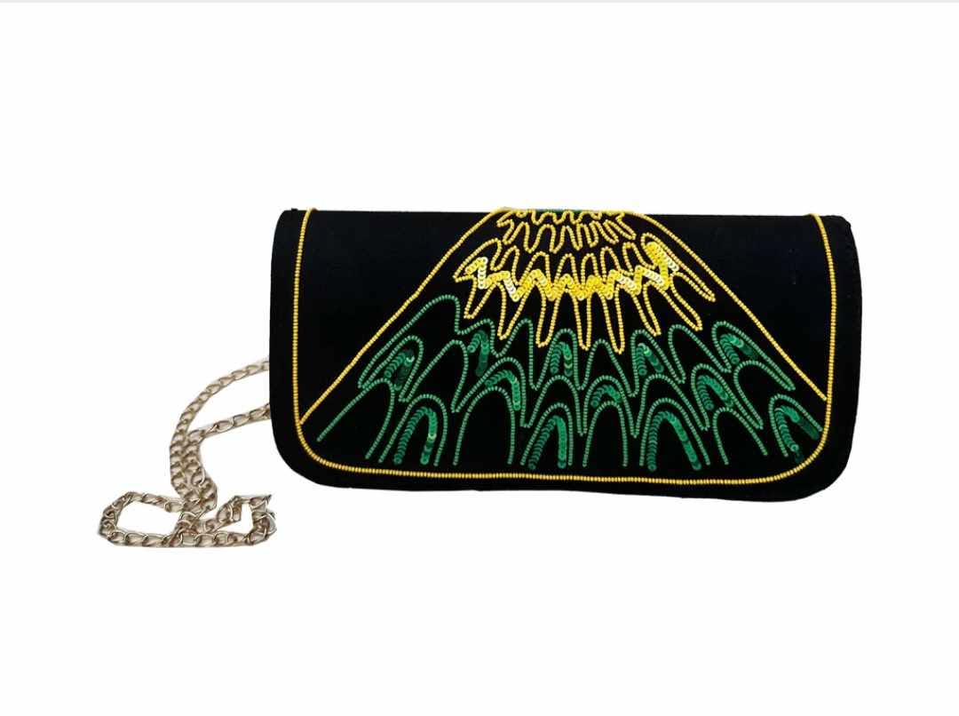 Handmade African Beaded Clutch Bag with Chain Strap