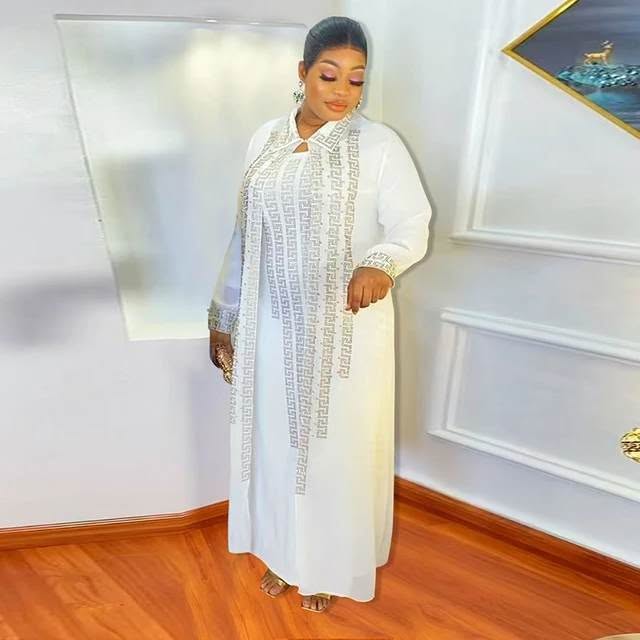 Women’s Embellished Geometric Maxi Kaftan Dress – Black, Blue or White