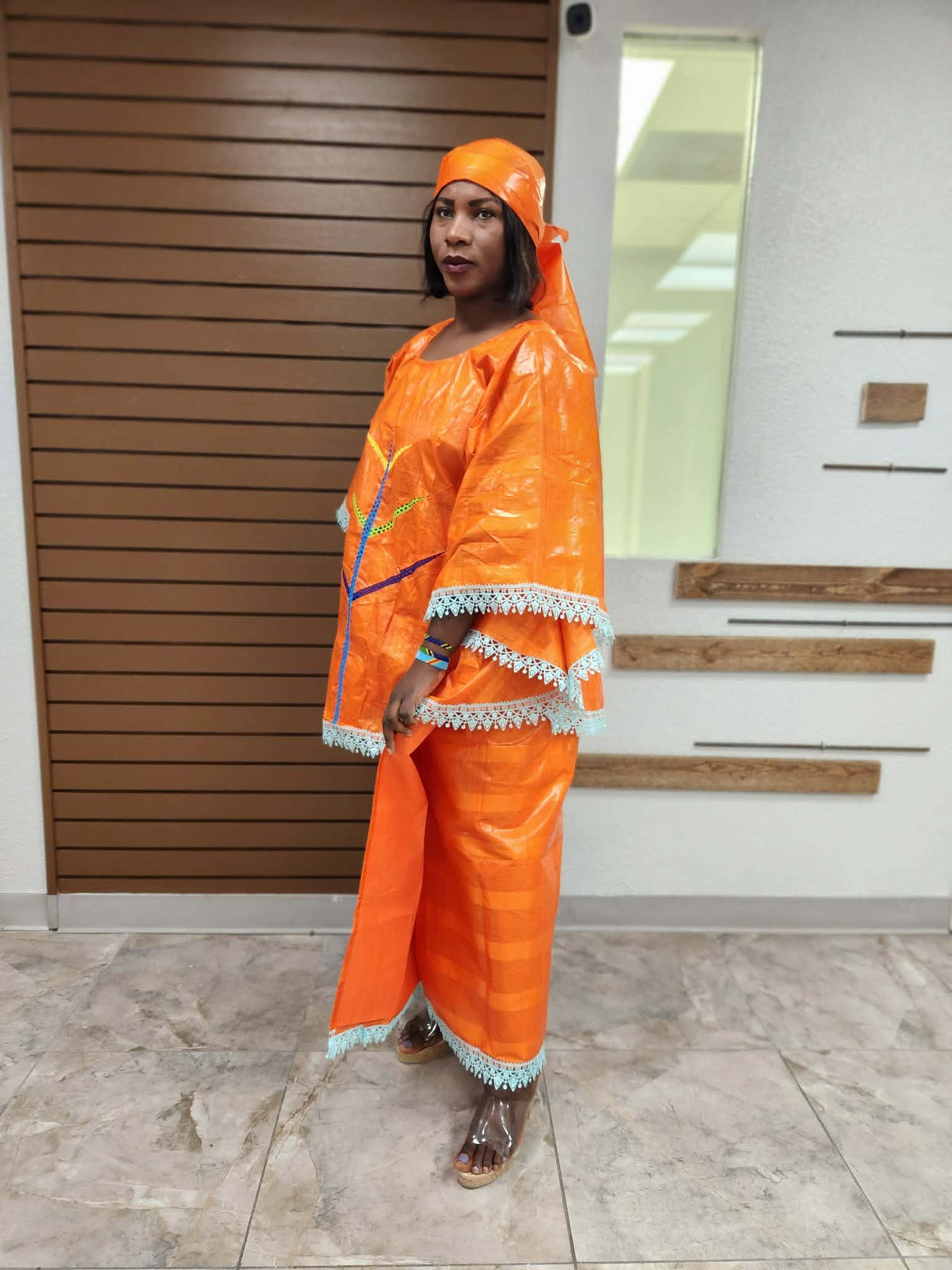 Women’s African Traditional 3-Piece Set – Orange or Blue