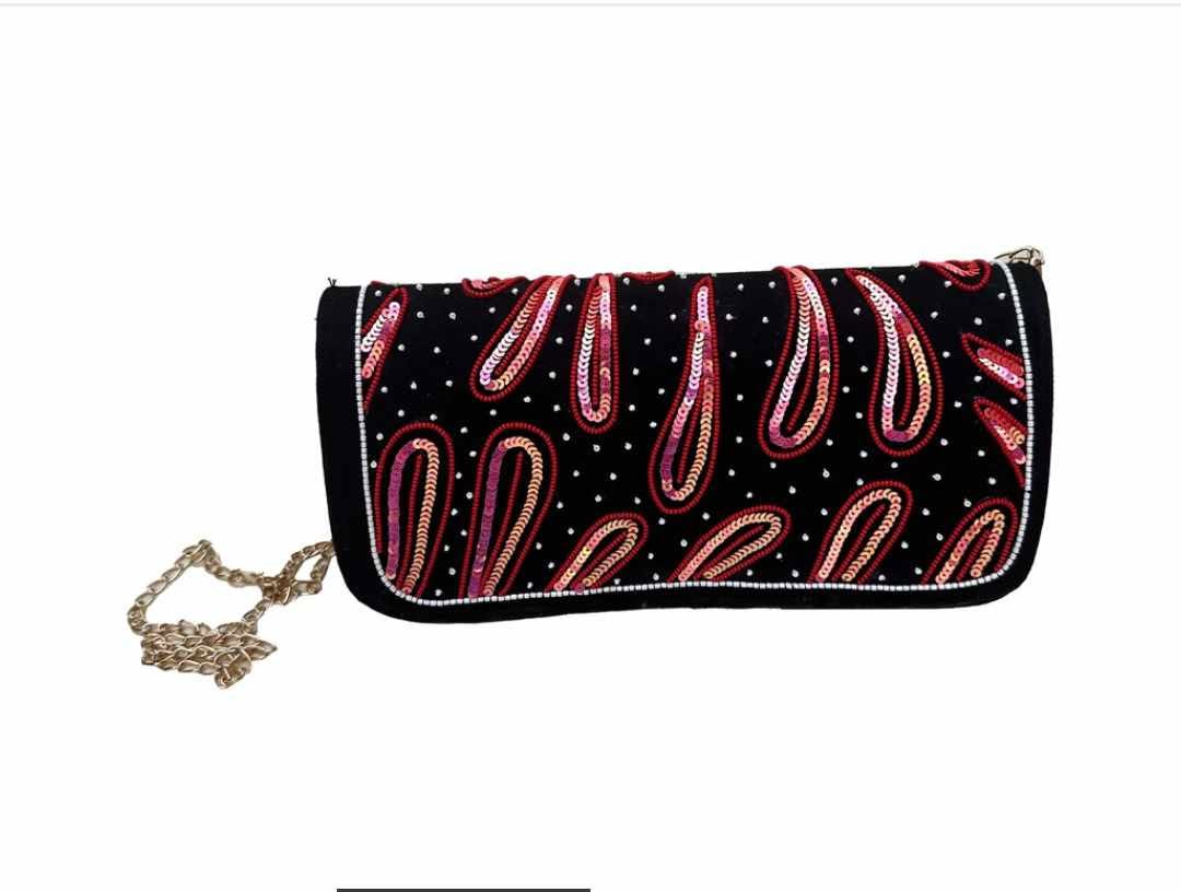 Handmade African Beaded Clutch Bag with Chain Strap