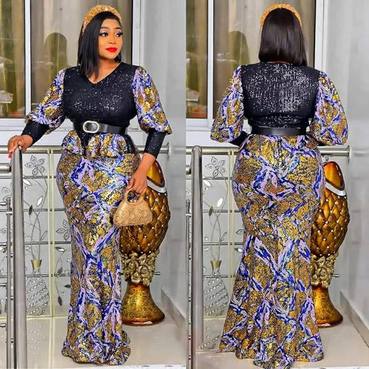 Sequin Elegance Peplum Maxi Dress