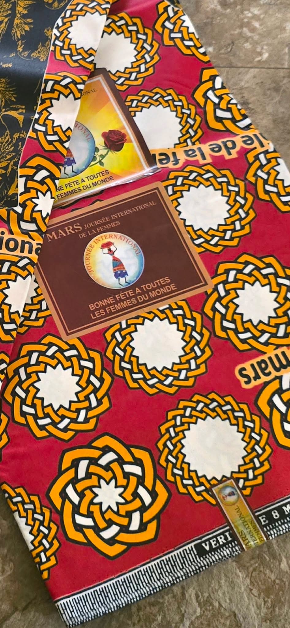 Red, Gold & White Ankara Wax Print Fabric – Circular Pattern