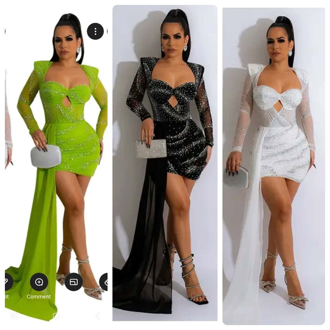 Women’s Rhinestone Draped Mini Dress – White, Black or Green