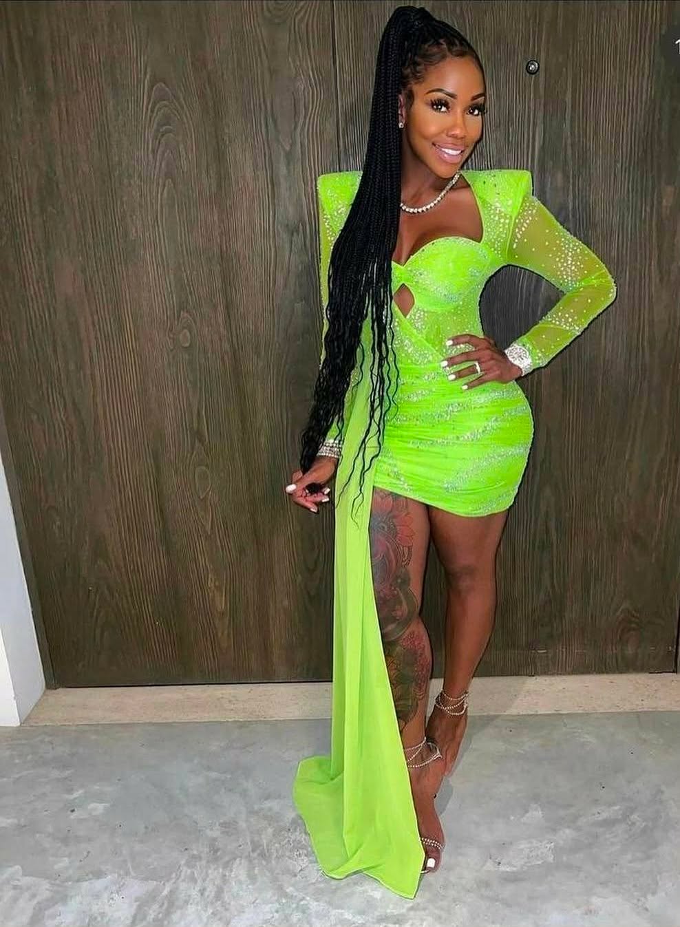 Women’s Rhinestone Draped Mini Dress – White, Black or Green
