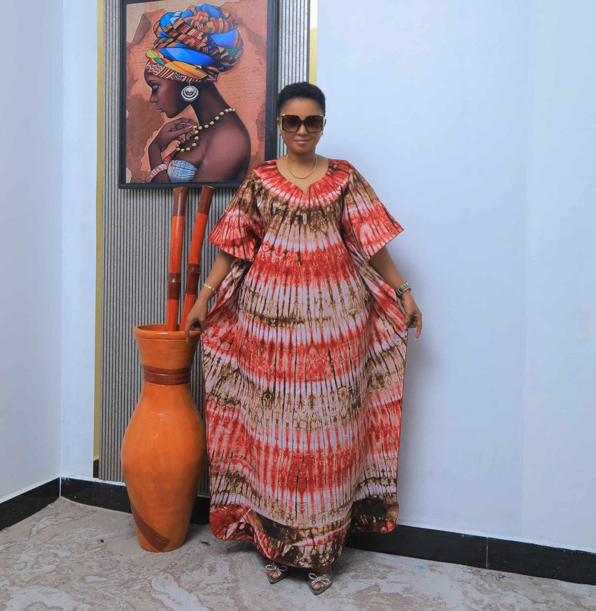 Elegant African Tie-Dye Boubou Kaftan