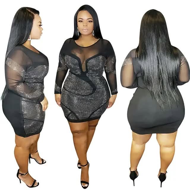 Women’s Rhinestone Mesh Mini Dress – Blue or Black