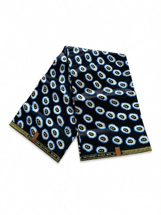 Navy Blue & White Ankara Wax Print Fabric – Circular Pattern