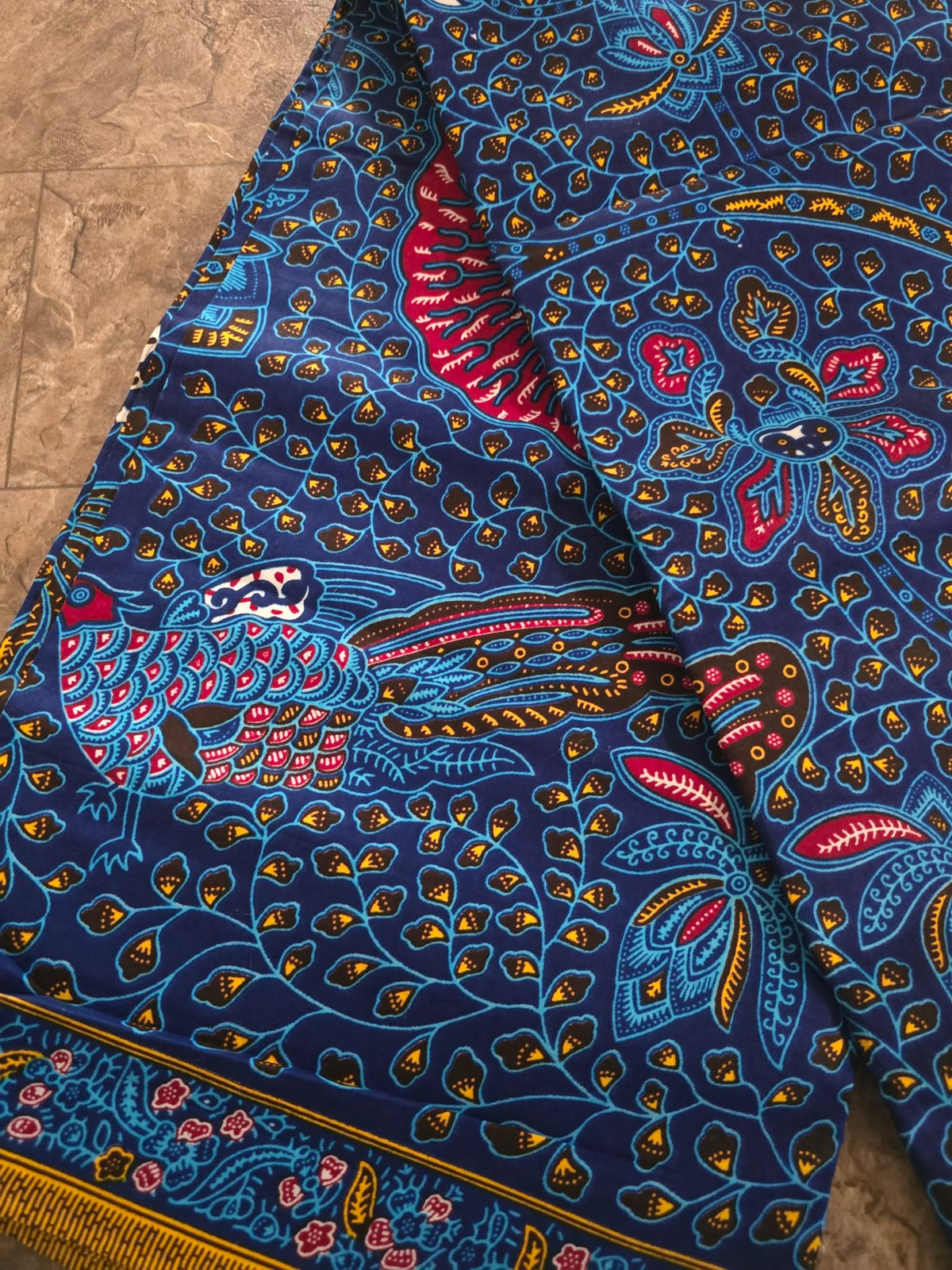 Royal Blue Multicolor Ankara Wax Print Fabric – Floral & Bird Pattern
