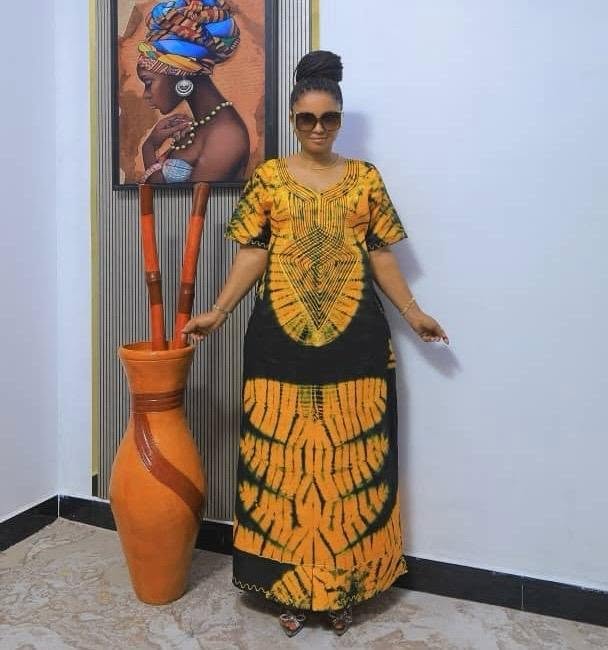 Women’s African Print Maxi Dress – Green, Orange or Gold & Black