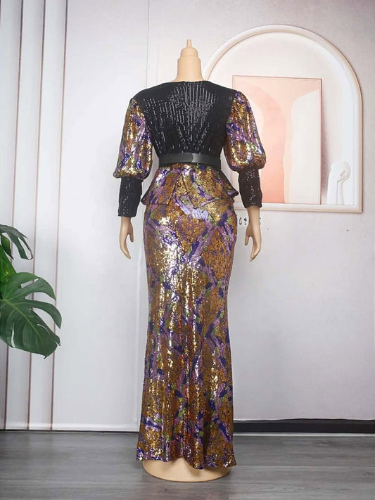 Sequin Elegance Peplum Maxi Dress