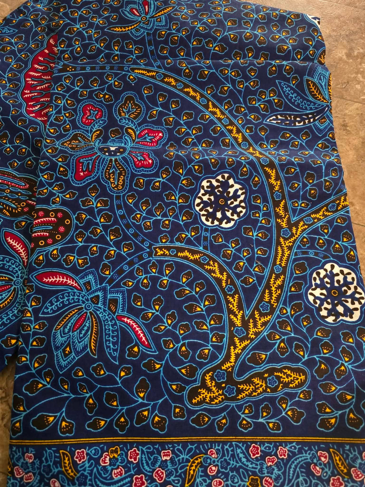 Royal Blue Multicolor Ankara Wax Print Fabric – Floral & Bird Pattern