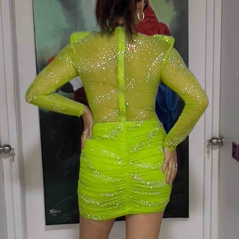 Women’s Rhinestone Draped Mini Dress – White, Black or Green