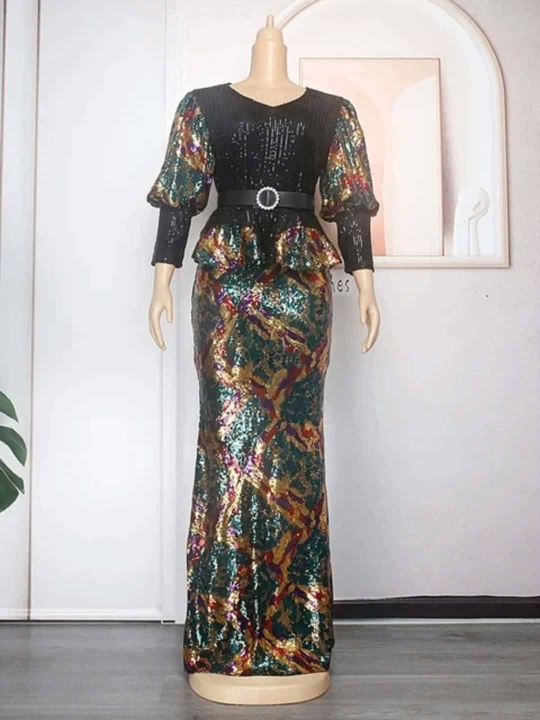 Sequin Elegance Peplum Maxi Dress