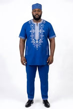Royal Blue African Men's 3-Piece Embroidered Set