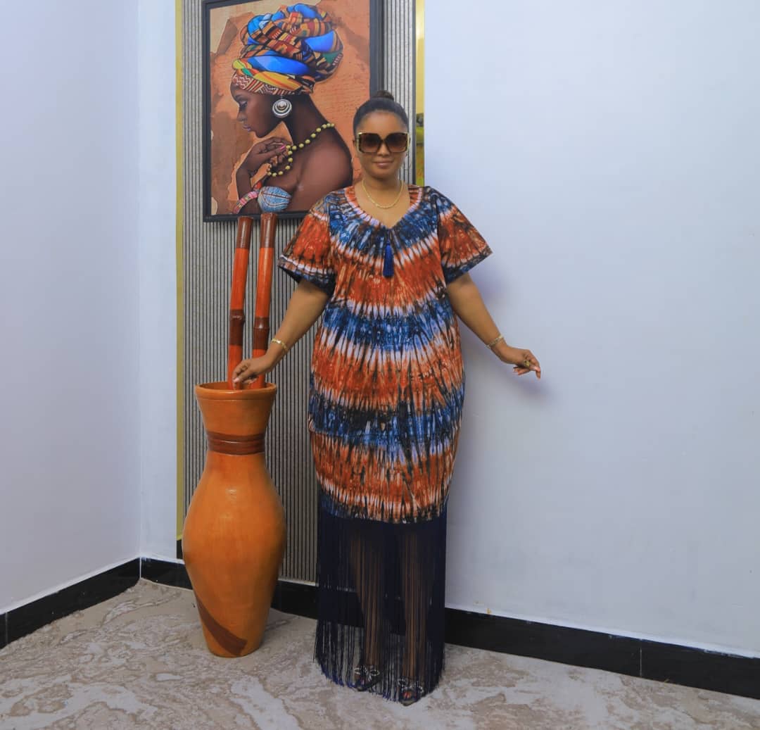 Elegant African Tie-Dye Fringe Dress.