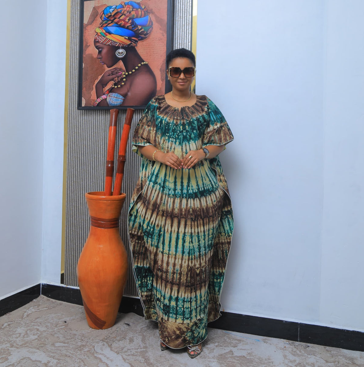 Elegant African Tie-Dye Boubou Kaftan