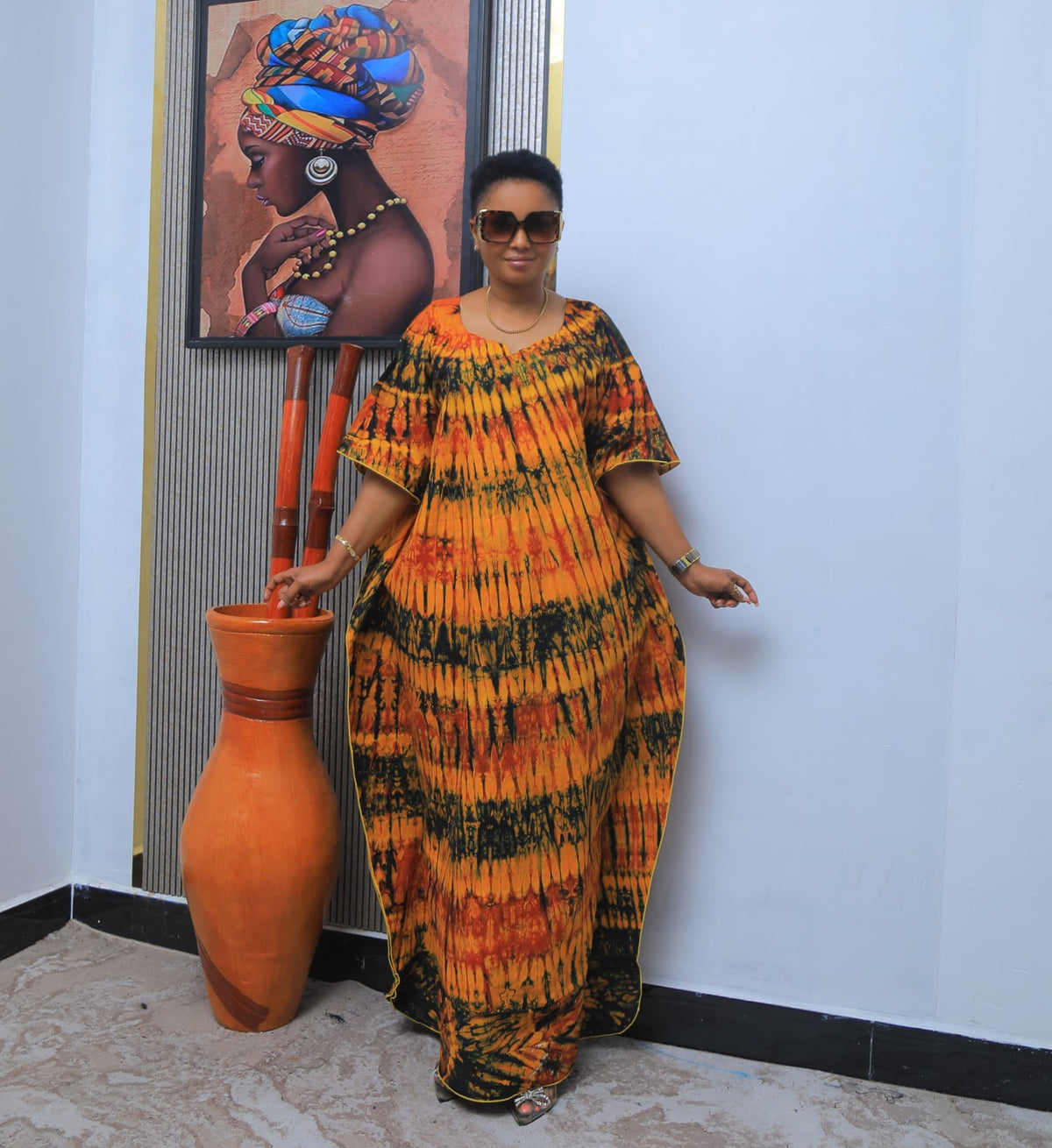 Elegant African Tie-Dye Boubou Kaftan