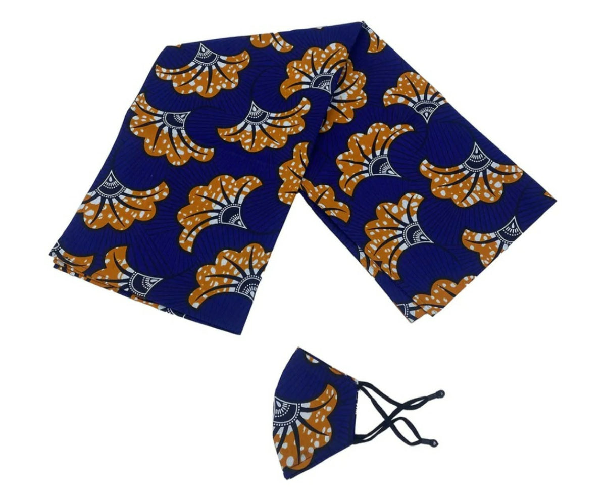 African Print Headtie Set with Matching Face Mask