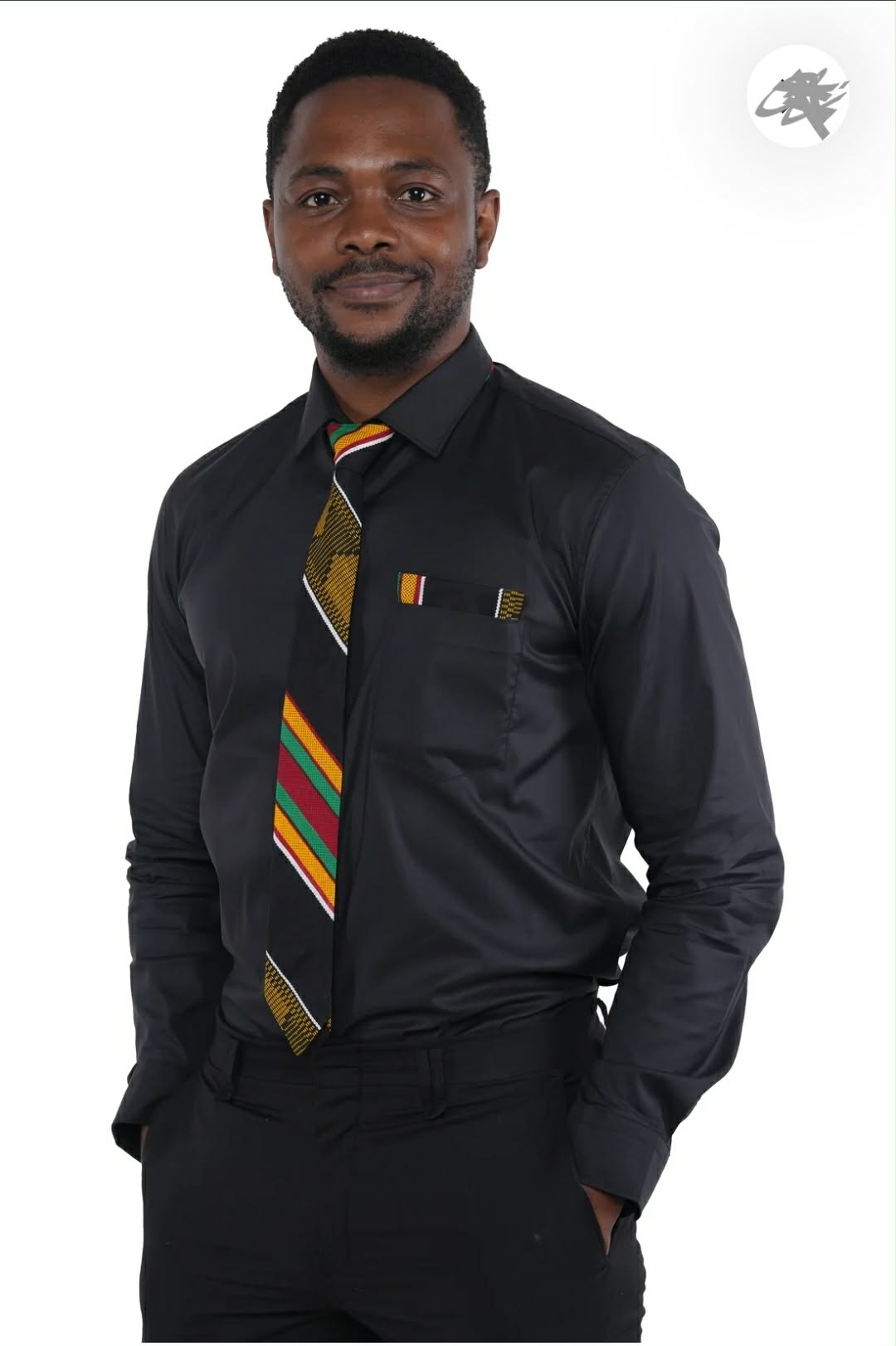 Men’s African Print Tie Set – Black & Multicolor Stripe