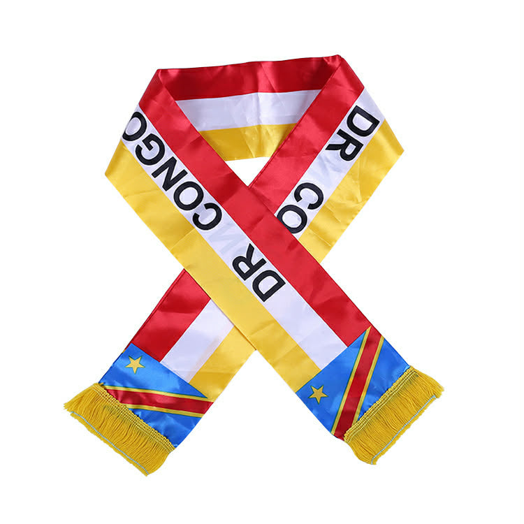 DR Congo Flag Scarf with Gold Fringe