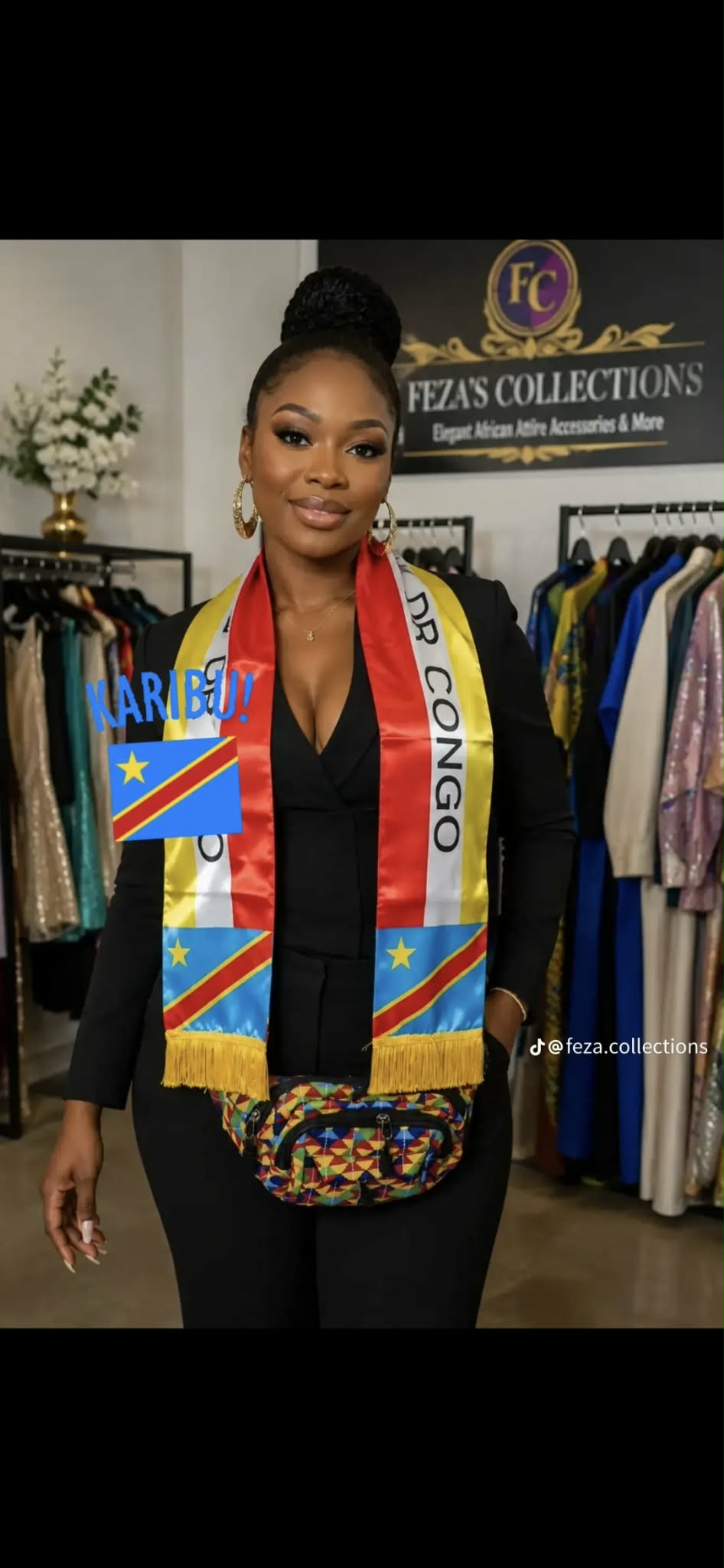 DR Congo Flag Scarf with Gold Fringe