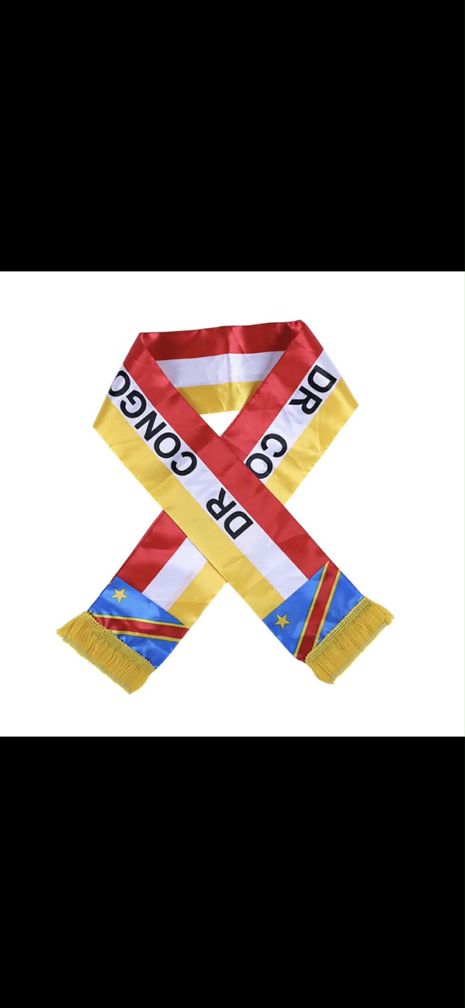 DR Congo Flag Scarf with Gold Fringe