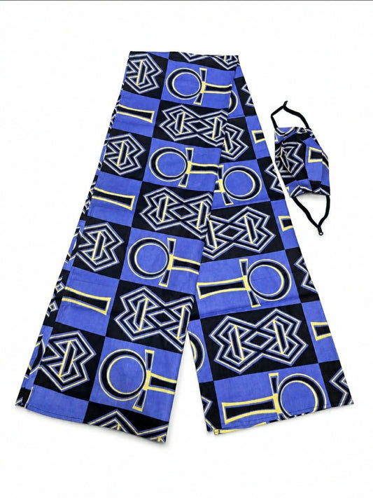 African Print Headtie Set with Matching Face Mask.